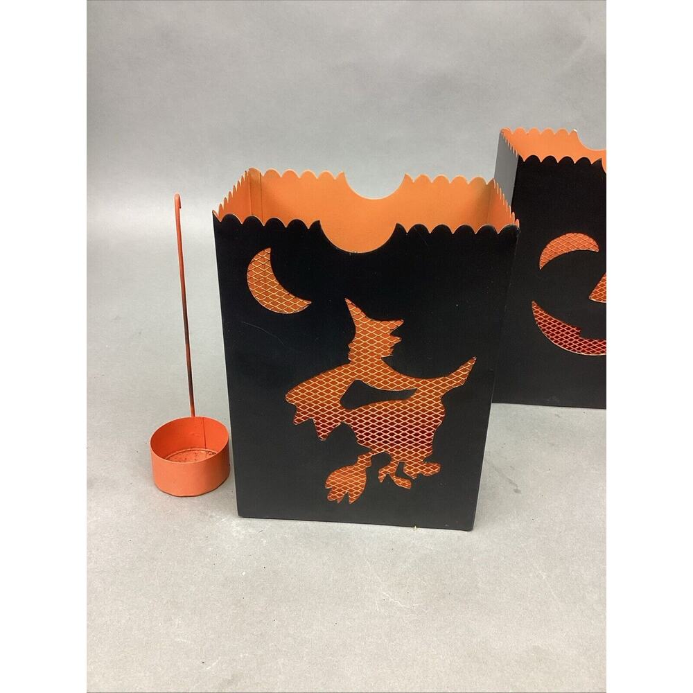 Set Of 6 Halloween Luminaries Lanterns & 3 Orange Candle Holders - Picture 2 of 11